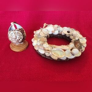 Sea Shell Wreath and Turtle Shell Figurine
